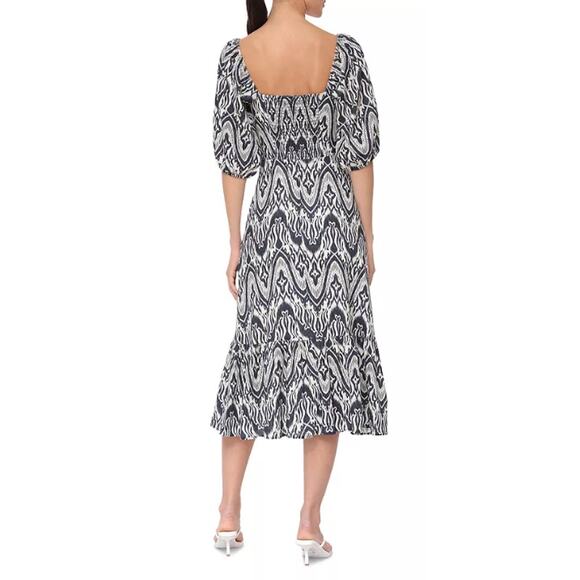 BAGATELLE COLLECTION WOMENS SIZE 8 DRESS PUFF SLEEVE IKAT MIDI DRESS BLUE NEW - Picture 2 of 15